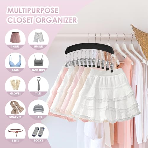 Leggings Hangers for Closet, MEILIDY 2 Pcs Wooden Hanging Leggings Organizer Hanger with Multi Clips Space Saving Scarf Organizer Storage Leggings Holder with 360° Swivel Hook - Black