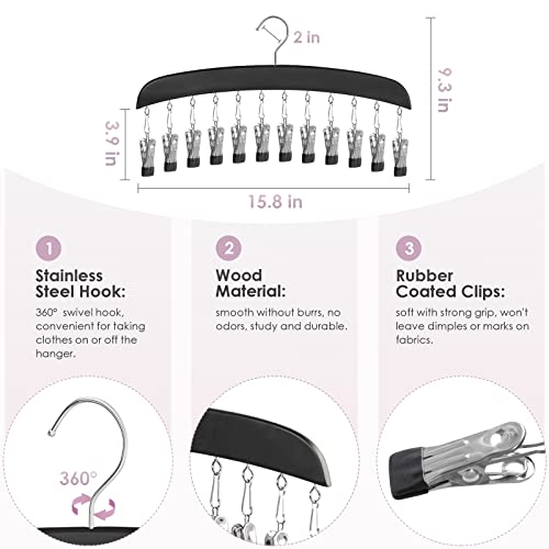 Leggings Hangers for Closet, MEILIDY 2 Pcs Wooden Hanging Leggings Organizer Hanger with Multi Clips Space Saving Scarf Organizer Storage Leggings Holder with 360° Swivel Hook - Black