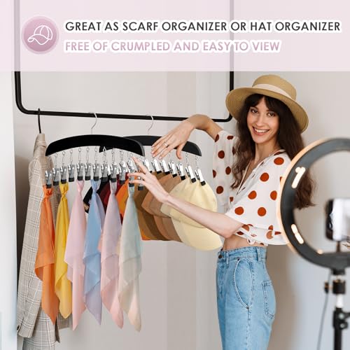 Leggings Hangers for Closet, MEILIDY 2 Pcs Wooden Hanging Leggings Organizer Hanger with Multi Clips Space Saving Scarf Organizer Storage Leggings Holder with 360° Swivel Hook - Black