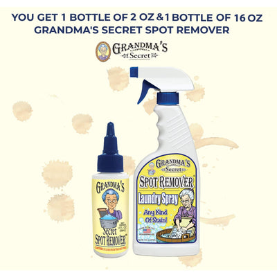 Grandma's Secret Spot Remover Laundry Spray - Chlorine, Bleach and Toxin-Free for Clothes - Fabric Stain Remover Removes Oil, Paint, Blood and Pet Stains - 16 oz & 2 oz Combo, DuoPack