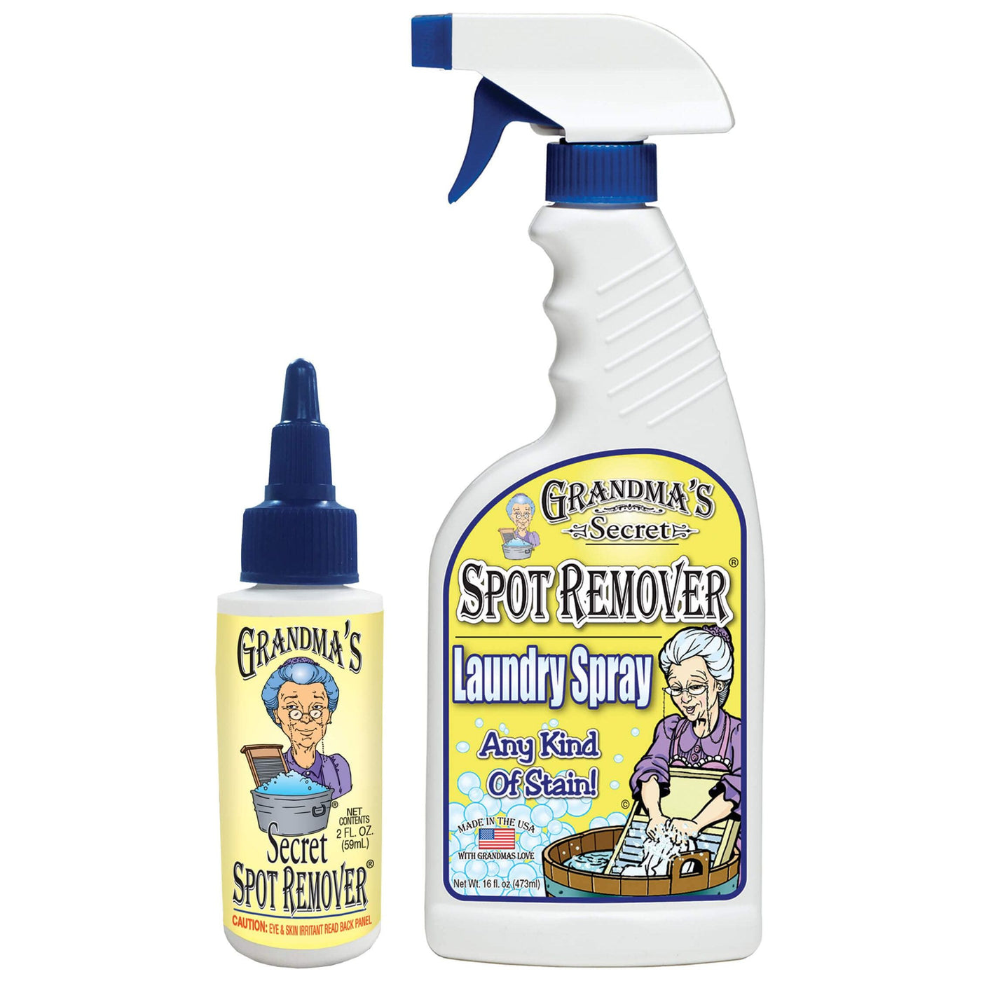 Grandma's Secret Spot Remover Laundry Spray - Chlorine, Bleach and Toxin-Free for Clothes - Fabric Stain Remover Removes Oil, Paint, Blood and Pet Stains - 16 oz & 2 oz Combo, DuoPack