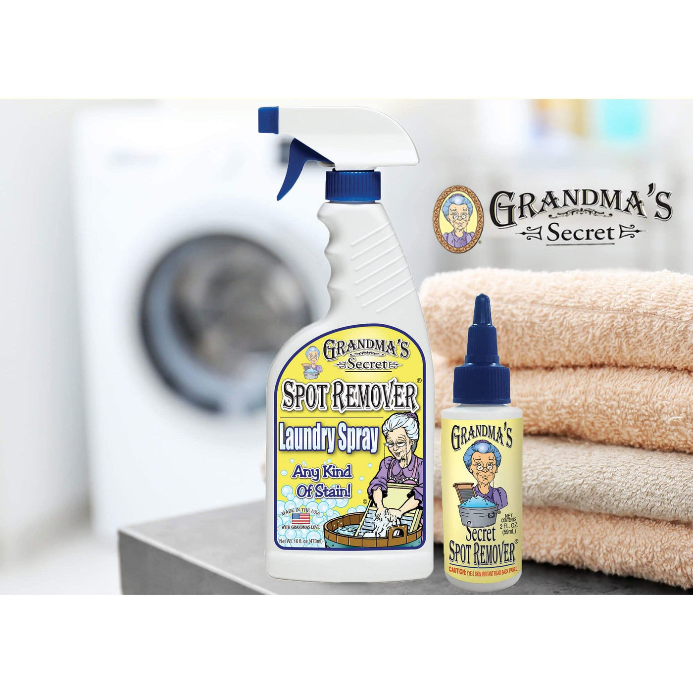 Grandma's Secret Spot Remover Laundry Spray - Chlorine, Bleach and Toxin-Free for Clothes - Fabric Stain Remover Removes Oil, Paint, Blood and Pet Stains - 16 oz & 2 oz Combo, DuoPack