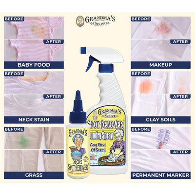 Grandma's Secret Spot Remover Laundry Spray - Chlorine, Bleach and Toxin-Free for Clothes - Fabric Stain Remover Removes Oil, Paint, Blood and Pet Stains - 16 oz & 2 oz Combo, DuoPack