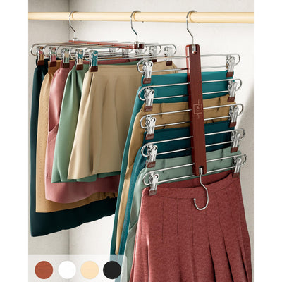 MORALVE Skirt Hangers Space Saving - European Beechwood Shorts Hangers & Skirt Hangers - Women Space Saving Skirt Hangers with Clips - Closet Organizers & Storage 5 Tier Skirt Hanger Skirt Organizer