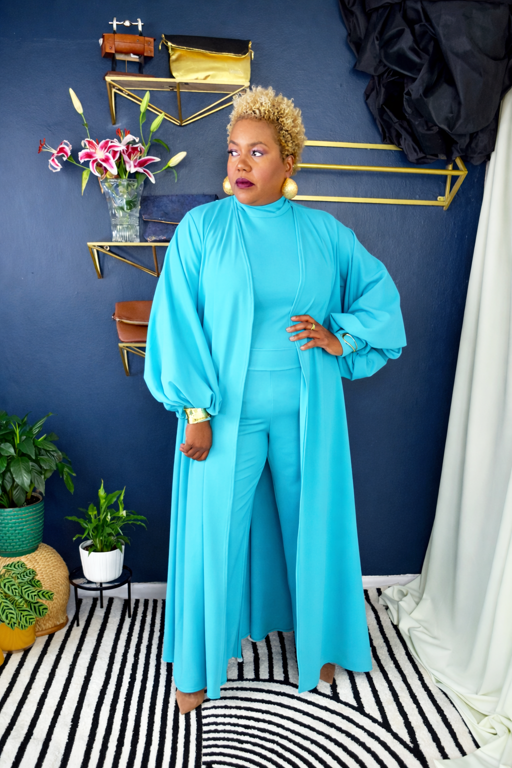 Adele Sleeveless Mock Neck | Aqua Combo