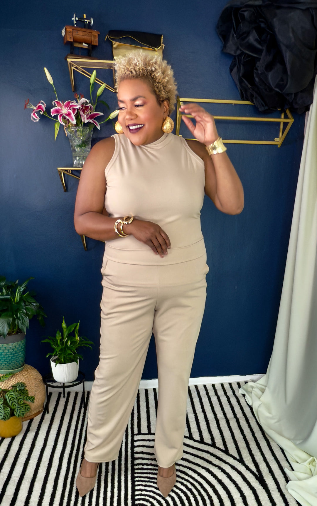 Adele Sleeveless Mock Neck | Monet Camo Collection | Sandstone