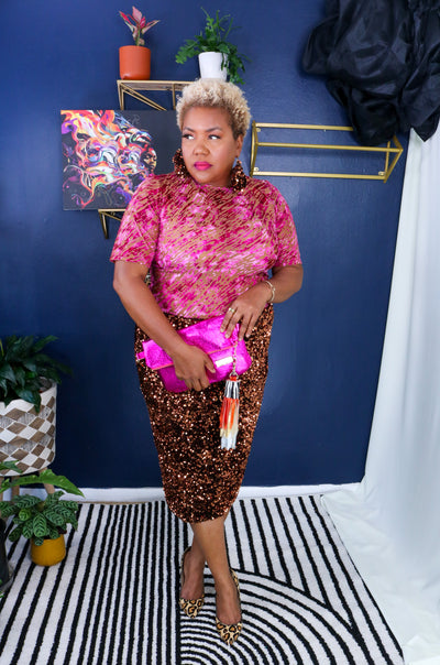 Tula Sequin Pencil Skirt  | Untamed Leopard|  Molten Mocha